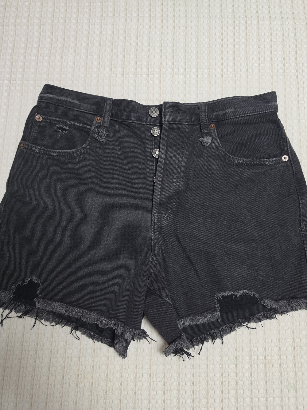 We The Free Black Distressed Button-Front Denim Shorts